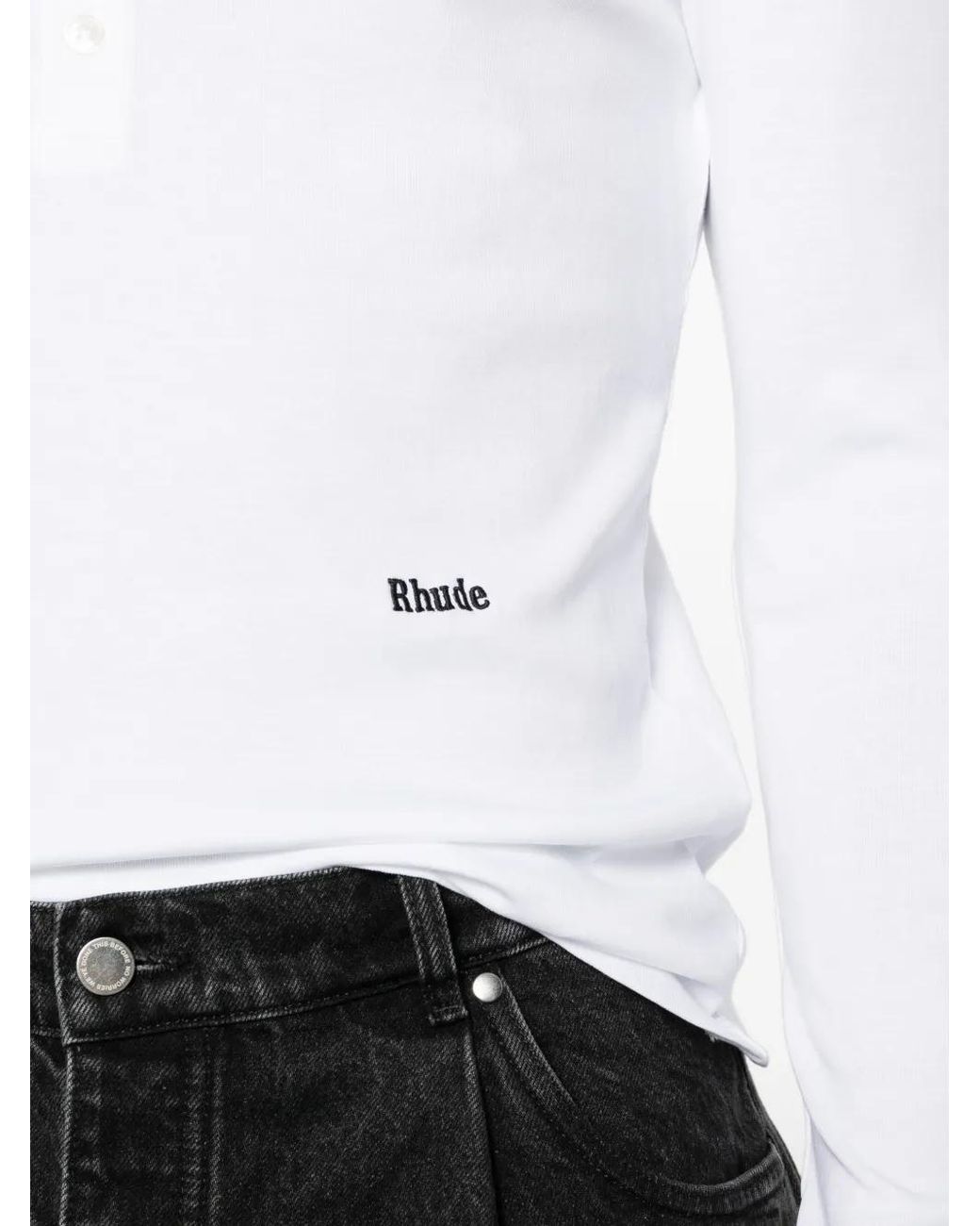 Rhude White Button-Up Long-Sleeve T-Shirt for men