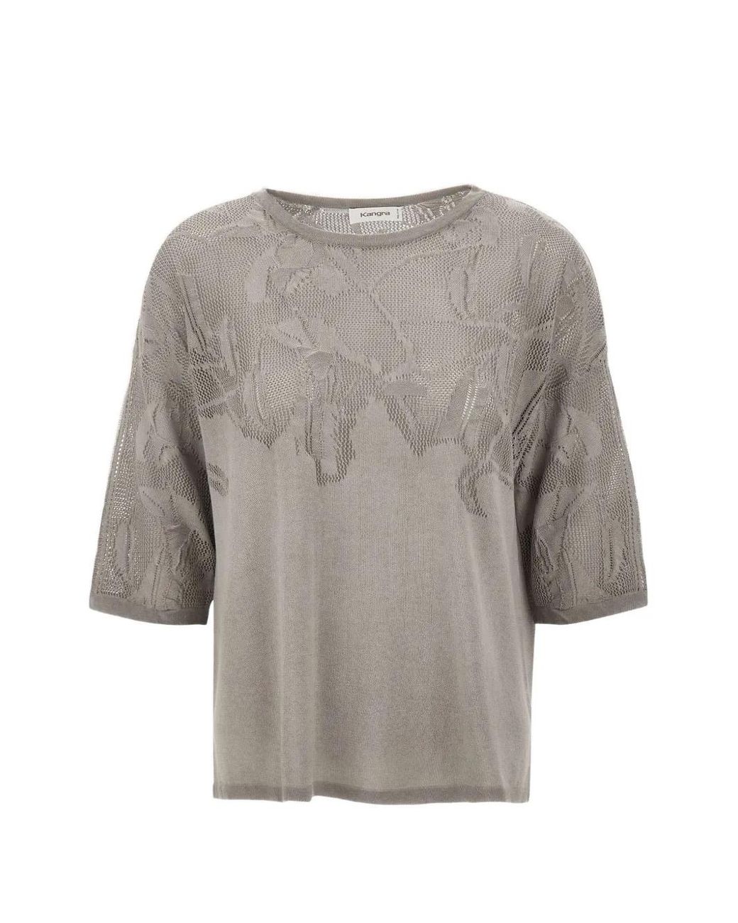 Kangra Gray Openwork-Knit Cotton Top
