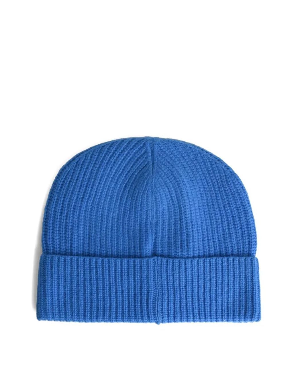 Seven Gauge Blue Ribbed Turn-Up Beanie for men