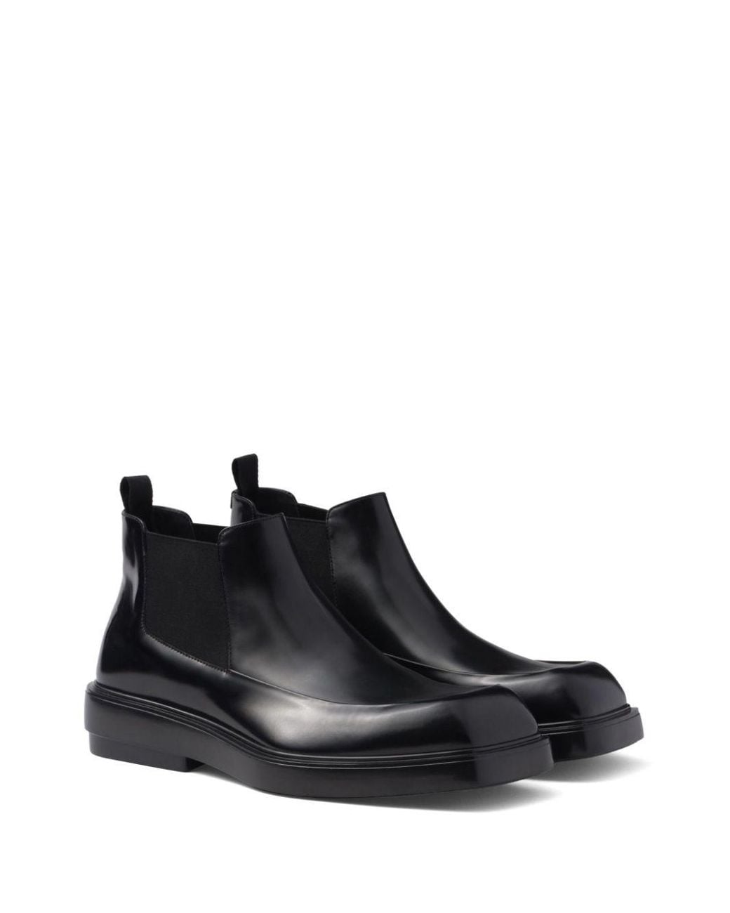 Prada NWB Men\'s Square Toe Black Leather Lug Sole Chelsea Boots Prada Men main image 4