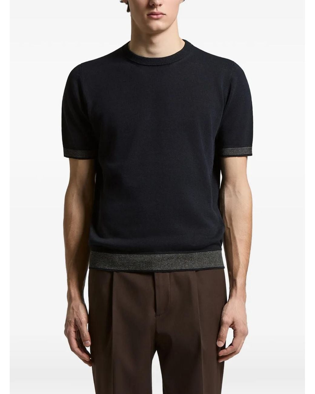 Peserico Black Ribbed Trim T-Shirt for men