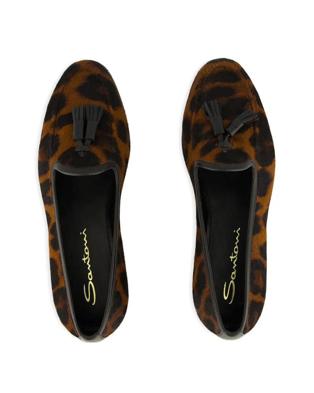 Santoni Brown Leopard-Print Tassel Loafers