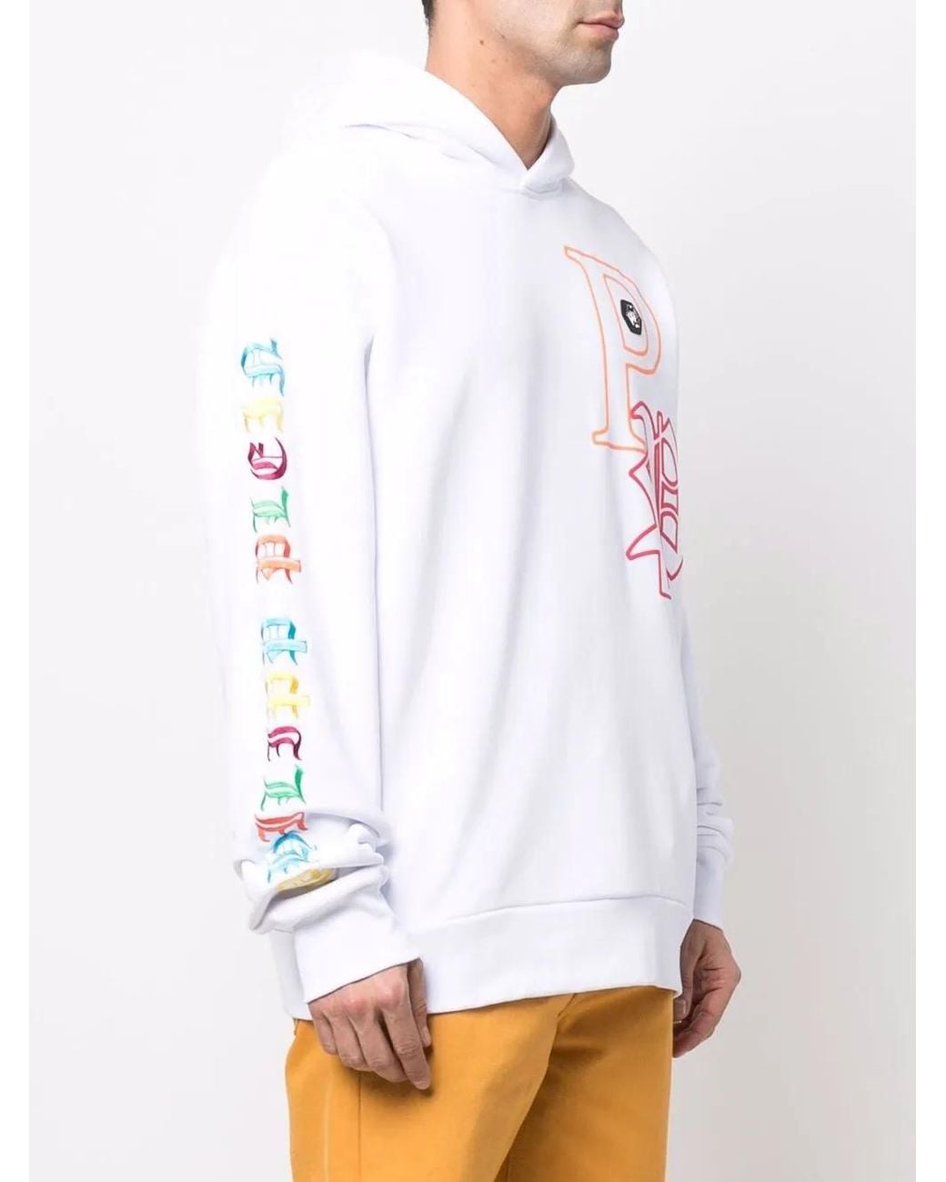 Philipp Plein White Gothic Plein Embroidered Pullover Hoodie