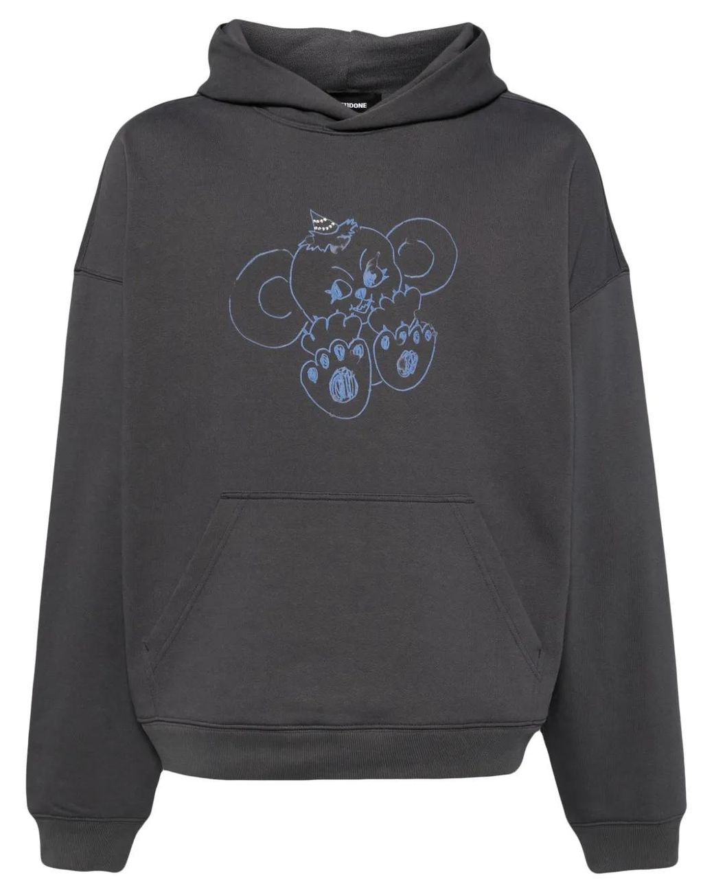 we11done Gray Monster-Print Cotton Hoodie