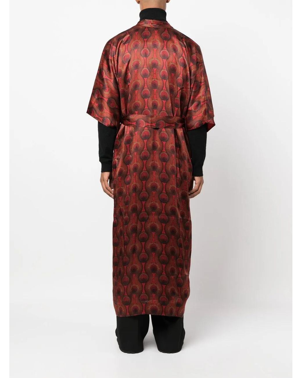 OZWALD BOATENG Red Geometric-Print Tie-Waist Jacket for men