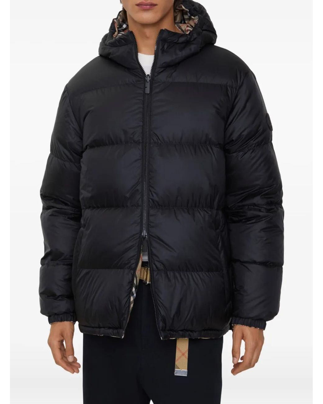 Burberry Black Down Reversible Check Puffer Jacket for men