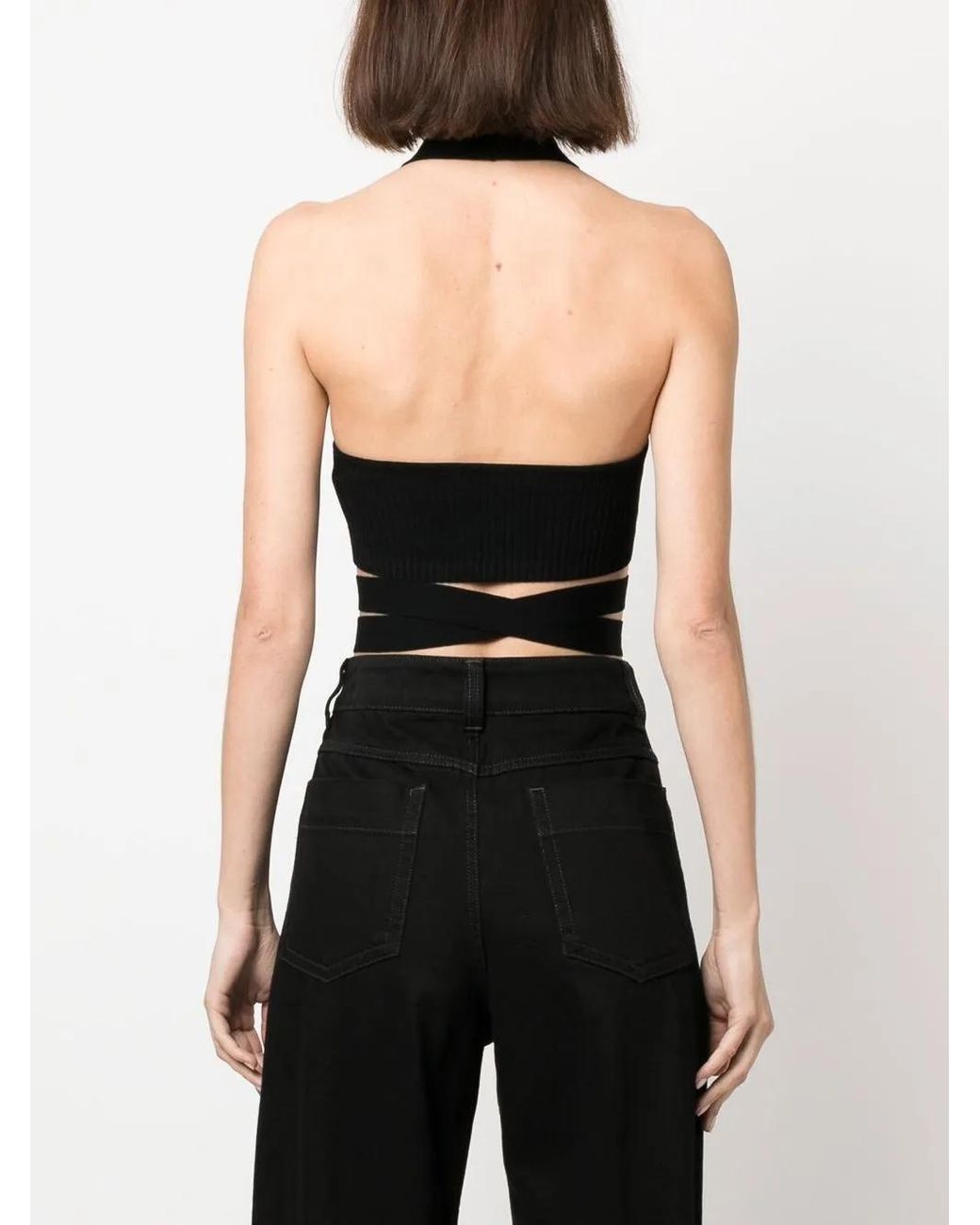 MSGM Black Ribbed-Knit Crop Top