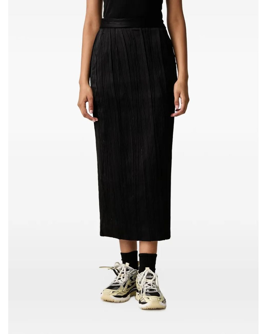 Willy Chavarria Black Tubo Crinkled-Effect Pencil Midi Skirt