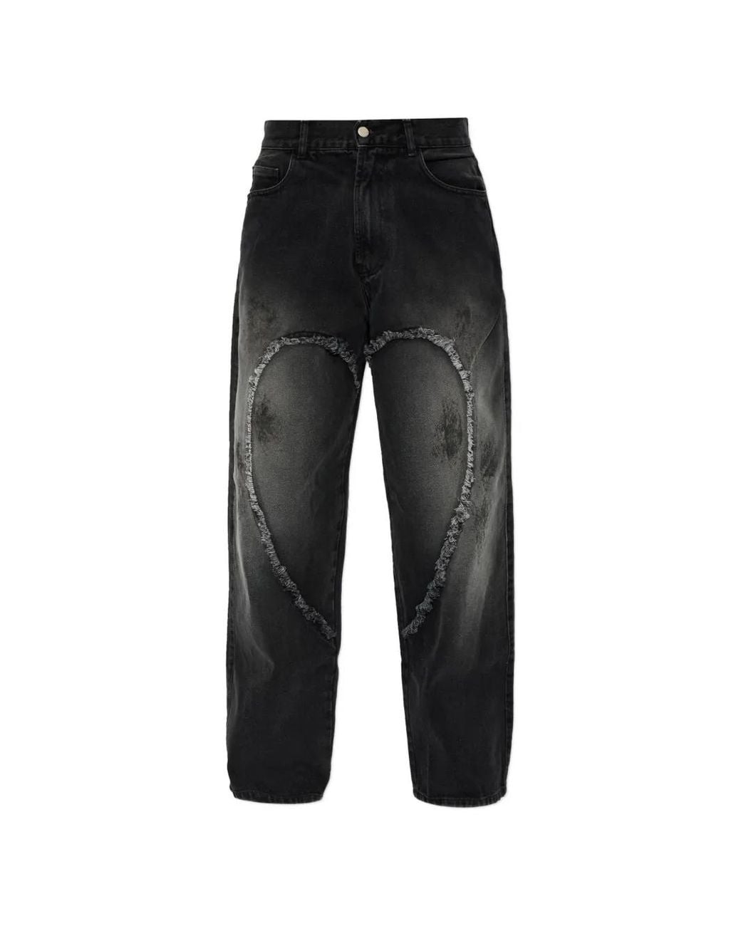 Carne Bollente Black Heart-Motif Frayed Jeans
