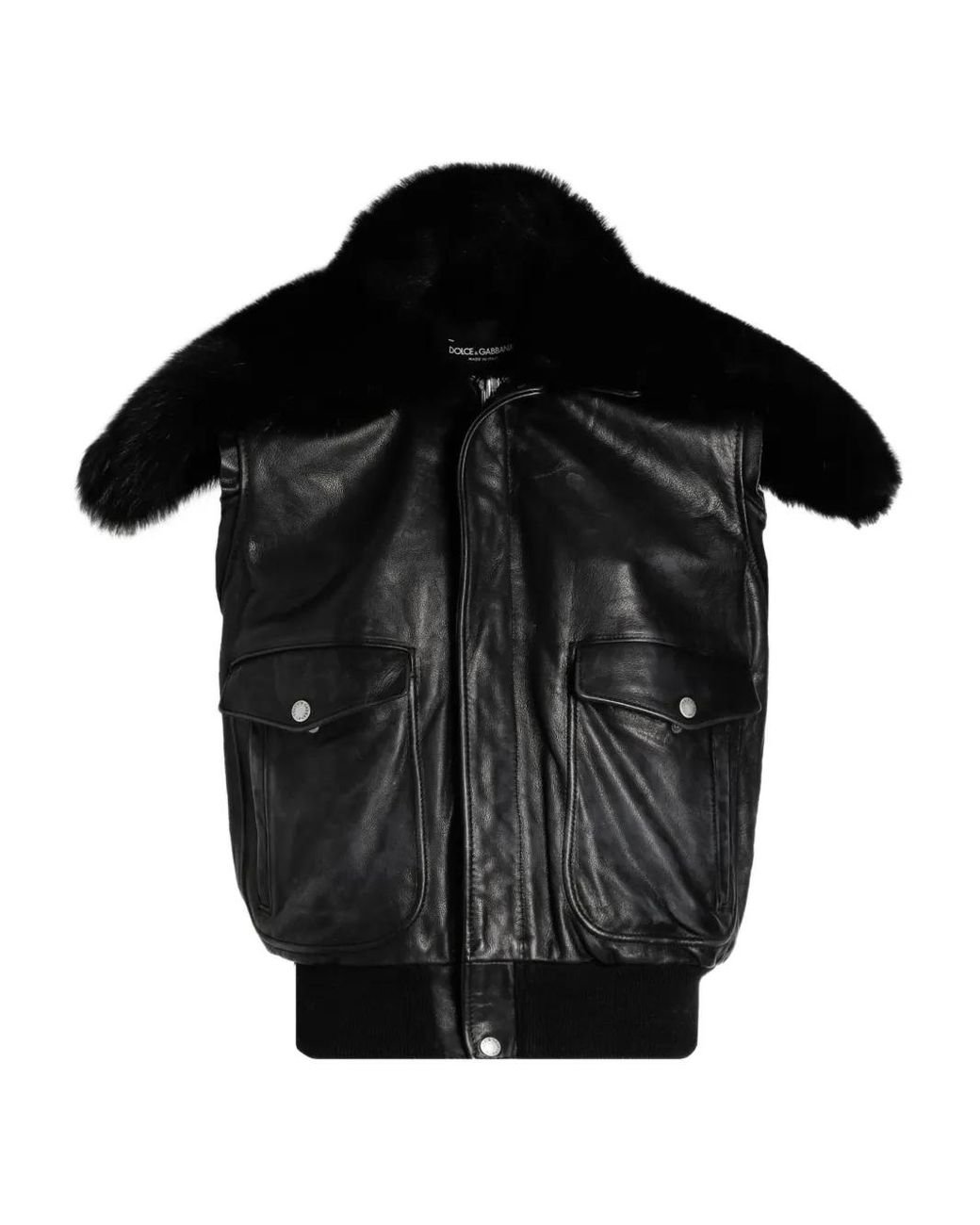 Dolce & Gabbana Black Fur-Collar Leather Gilet