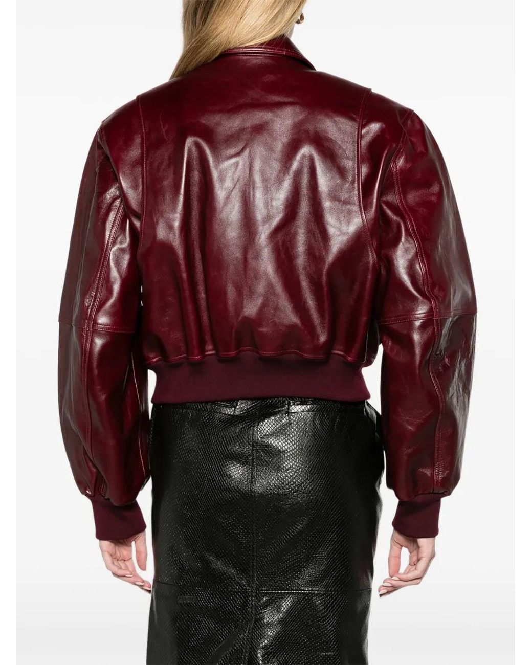 Willy Chavarria Red Cropped Leather Jacket