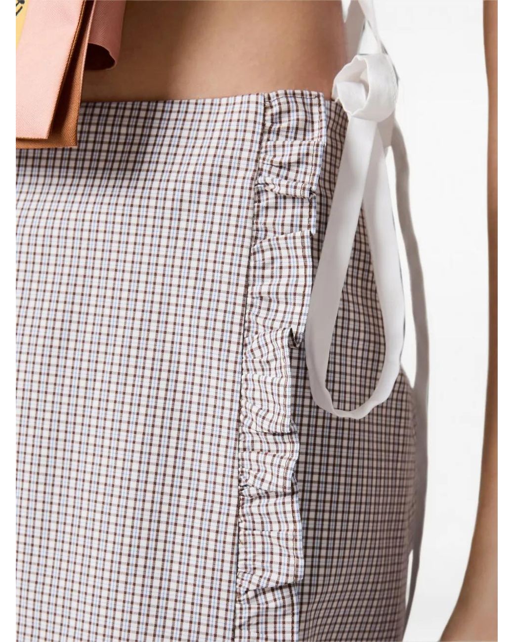 Miu Miu White Ruched Check Skirt
