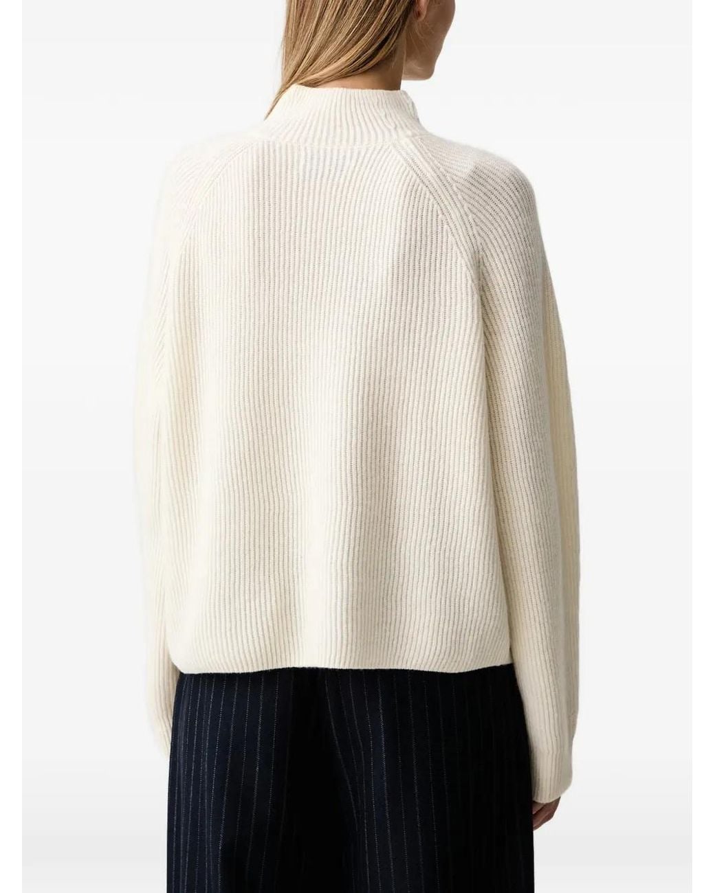 Marc O' Polo White Ribbed-Knit Zip-Up Sweater