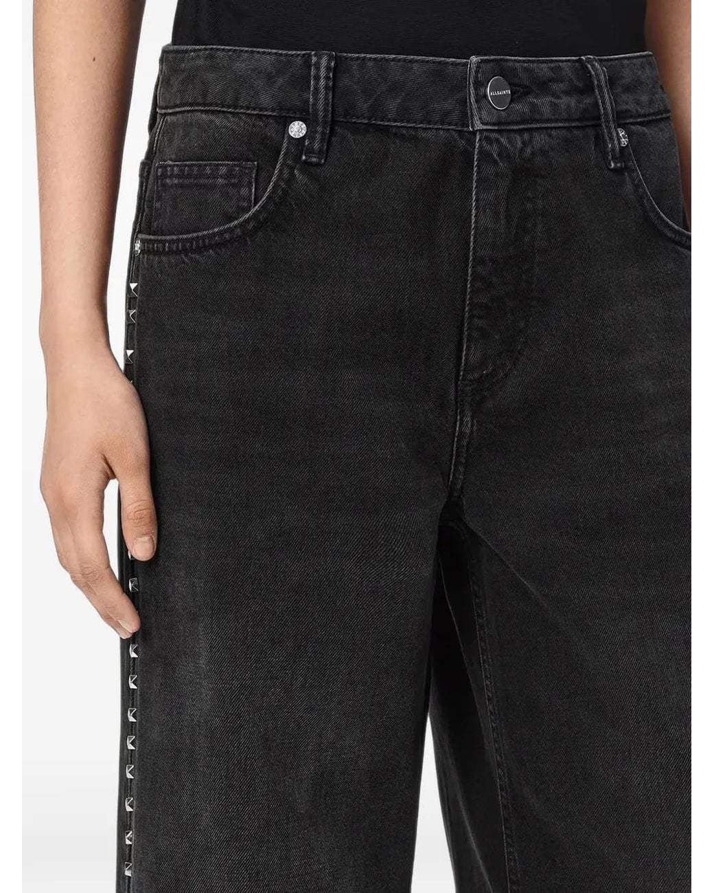 AllSaints Black Sway Stud-Embellished Jeans
