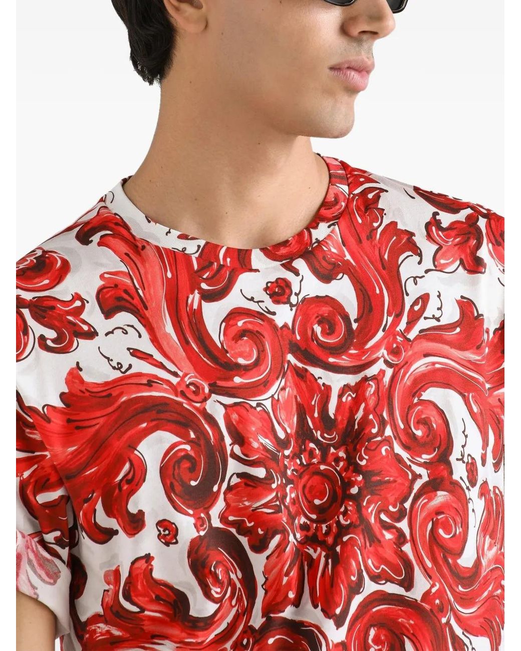 Dolce & Gabbana Red Dolce & Gabbana Cotton T-Shirt With Majolica Print for men
