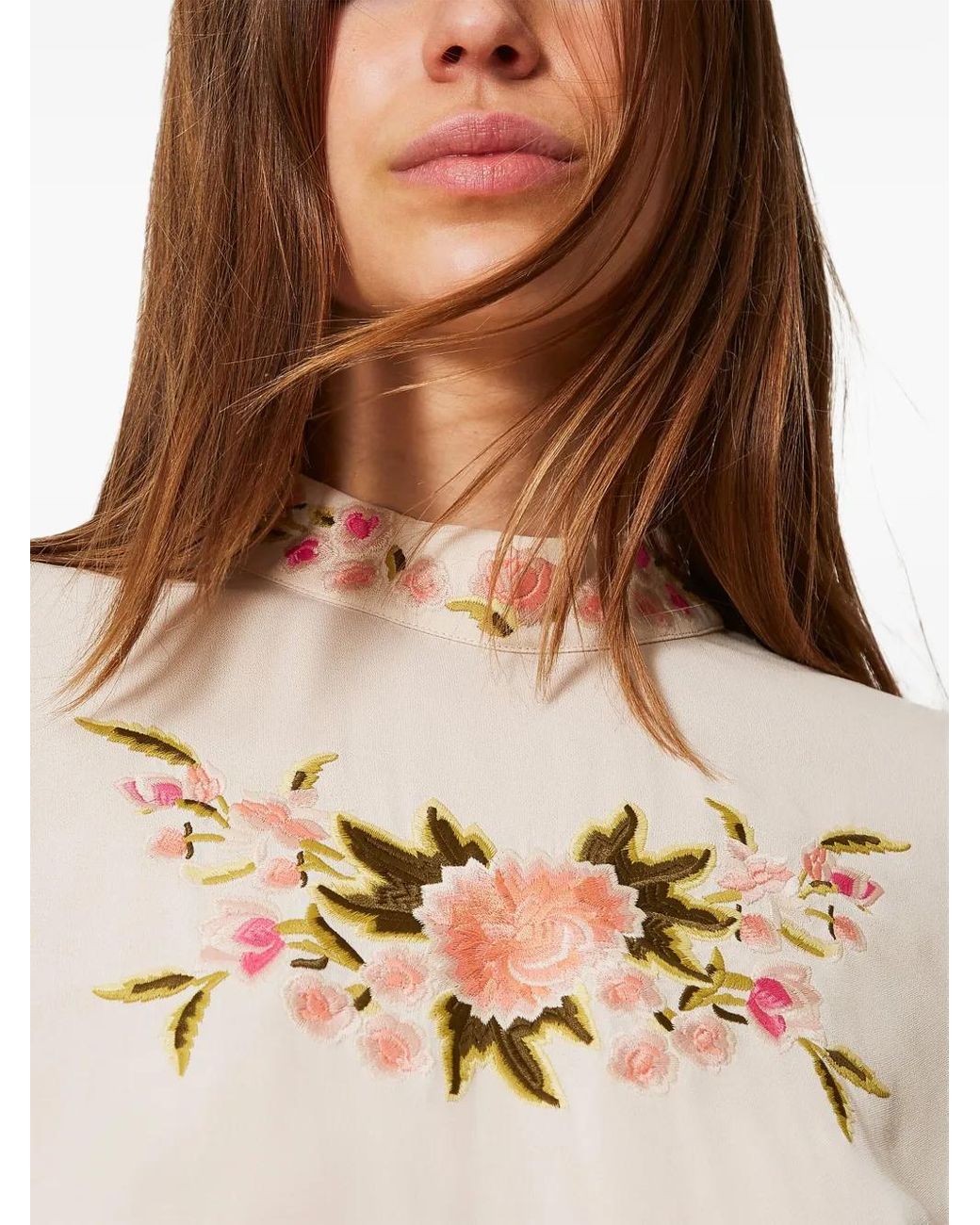Twinset Natural Floral-Embroidered Blouse