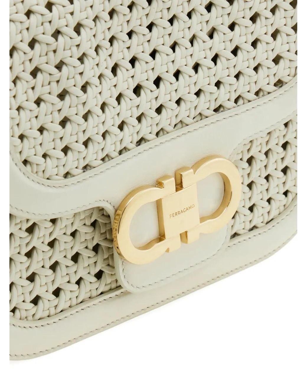 Ferragamo Natural Double Gancini North-South Crossbody Bag