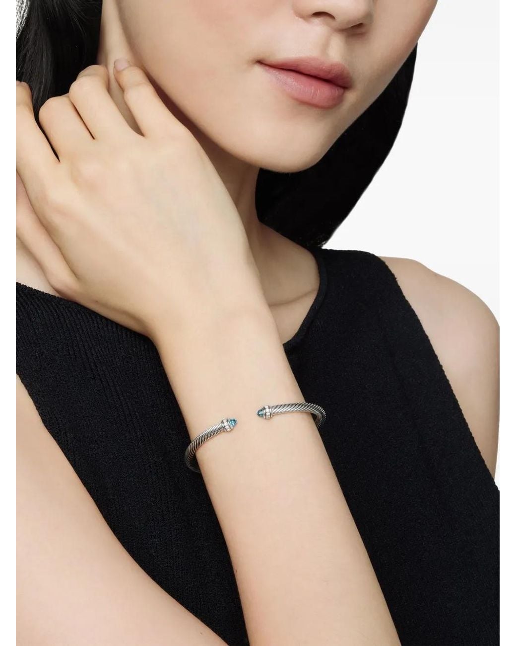 David Yurman White Sterling Classic Cable Diamond Bracelet (4Mm)