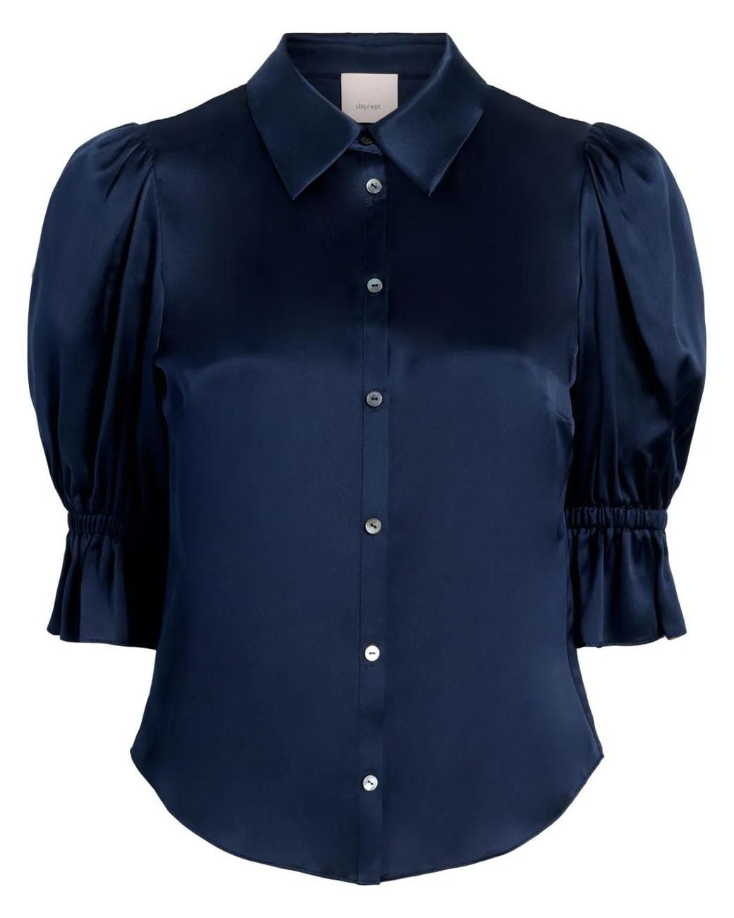 Cinq À Sept Blue Fiona Puff-Sleeves Silk Blouse