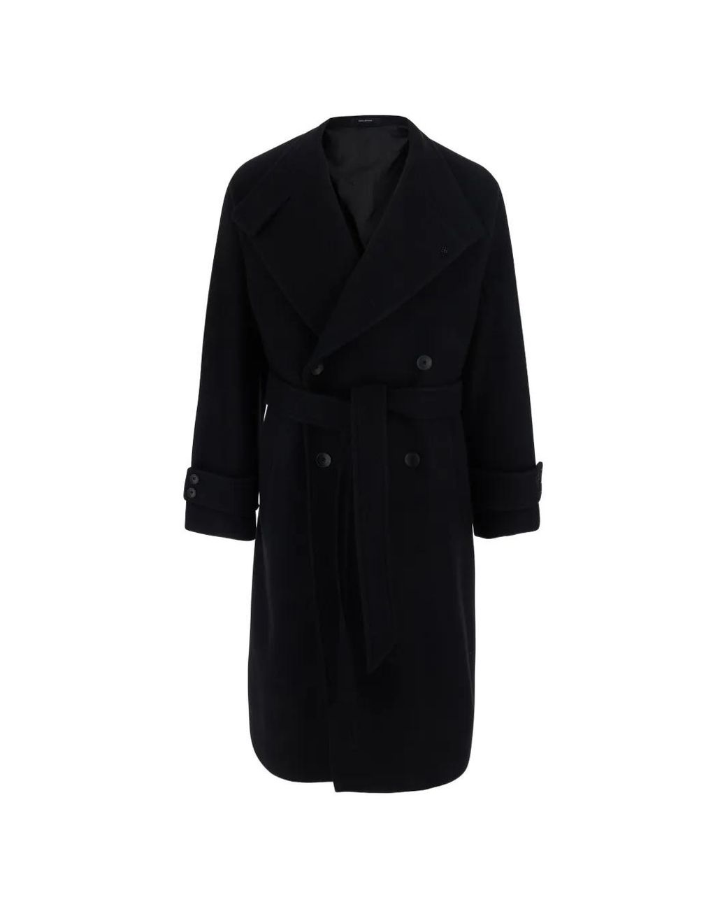 Tagliatore Black Double-Breasted Belted Coat for men