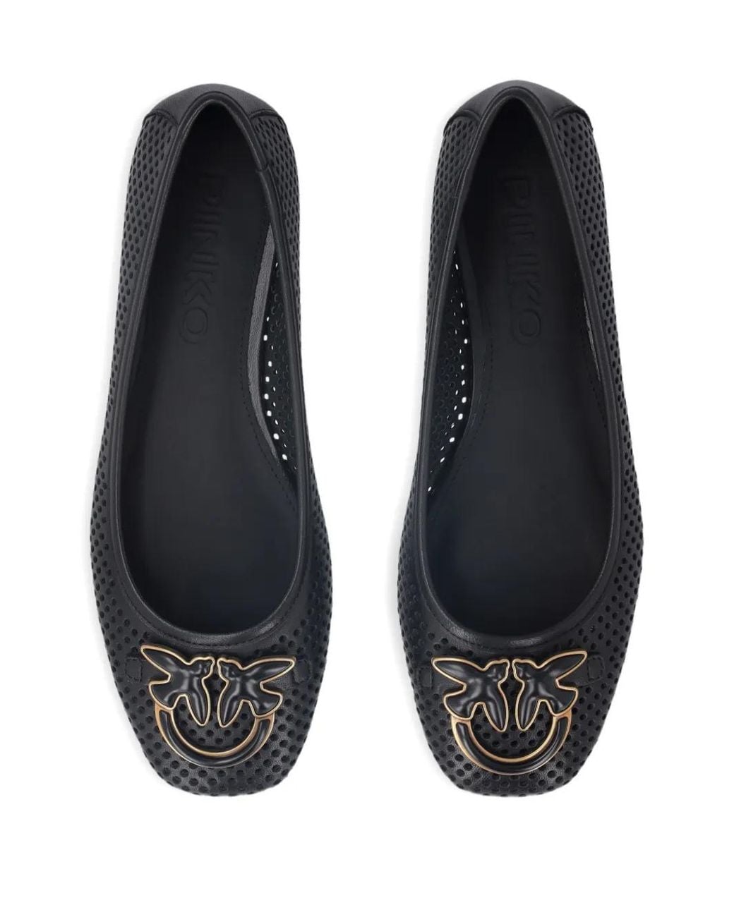 Pinko Black Perforated Ballet Flats With Love Birds Logo