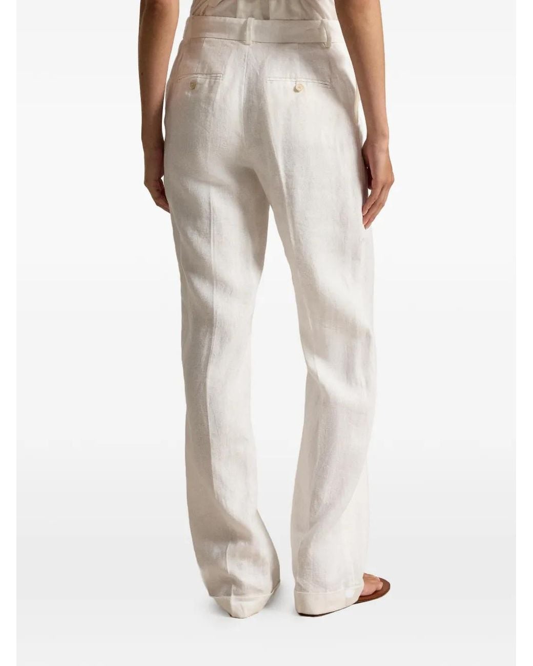 Polo Ralph Lauren White Straight Linen Trousers