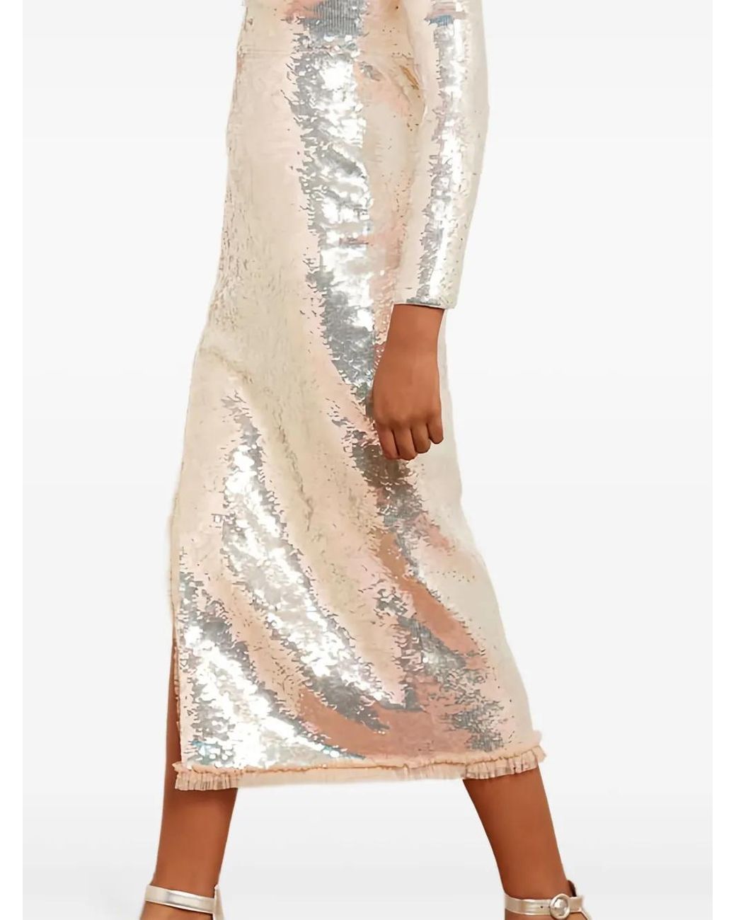 slim fit dress slacks Needle & Thread Girls Raindrop Sequin Dress in Gold