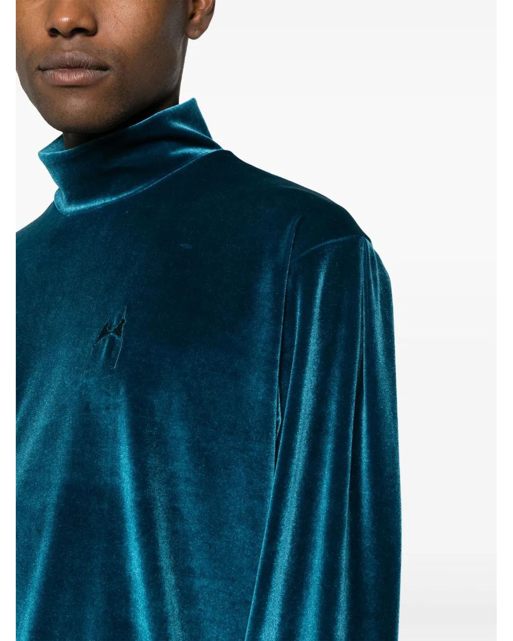 Random Identities Blue High-Neck Velvet Jumper for men
