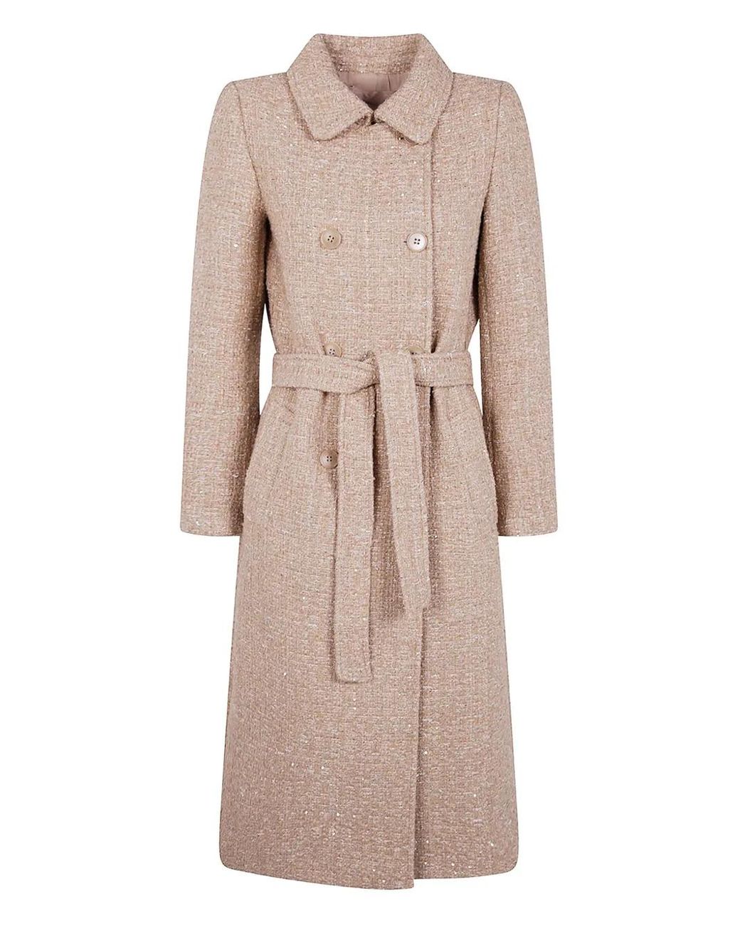 Twinset Natural Sequin-Embellished Belted Coat