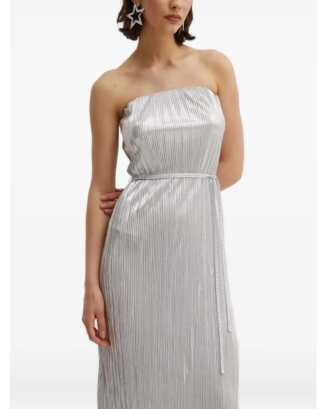 Never Fully Dressed Gray Luna Pleated Tie-Waist Maxi Dress