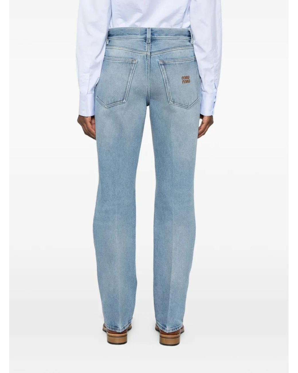 Miu Miu Blue Washed Five-Pocket Straight-Leg Jeans