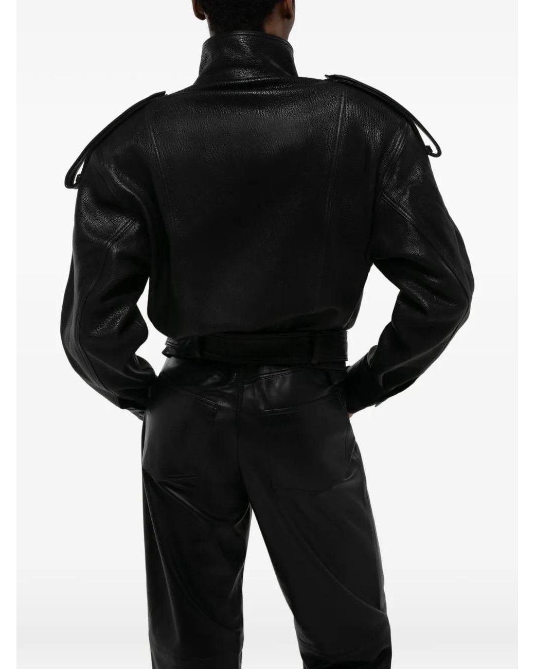 DUCIE Black Serpa Grained-Leather Jacket