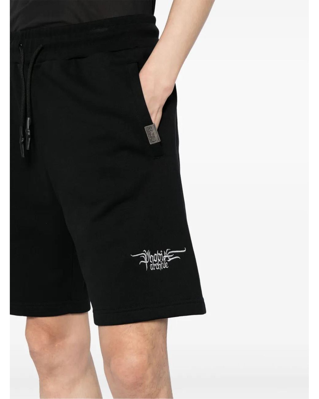 Phobia Black Embroidered Gothic Logo Cotton Shorts for men