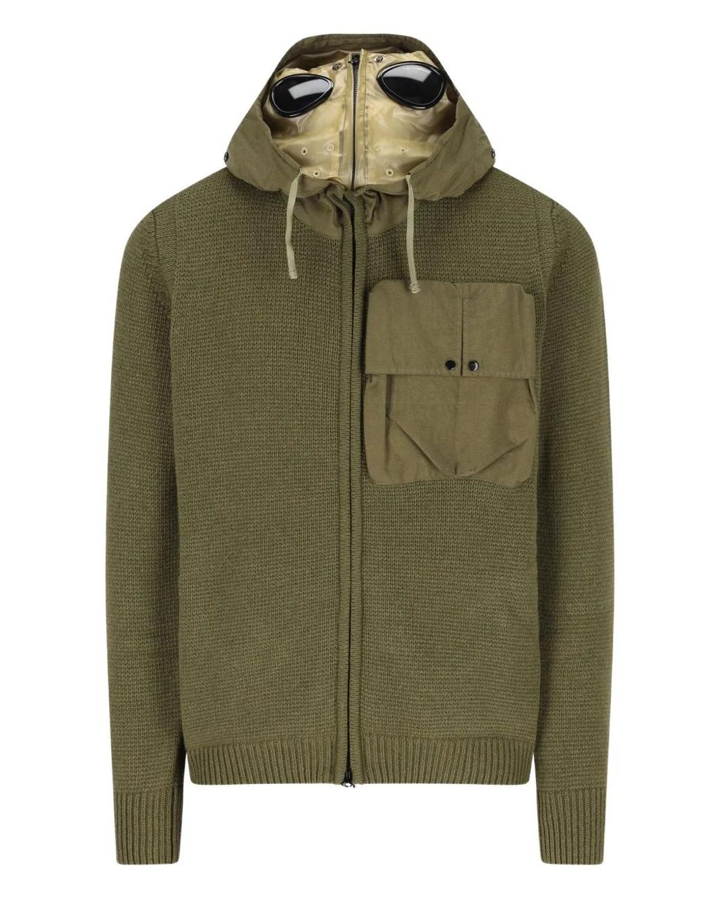 C P Company Green Zip-Up Patch-Pocket Hoodie for men