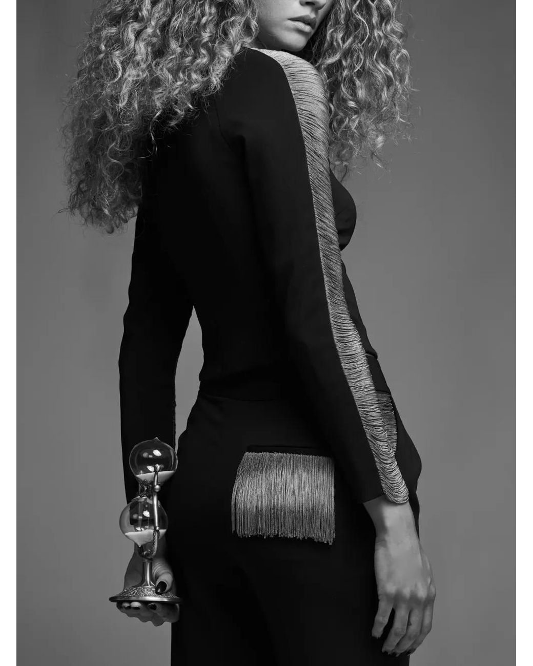 Contessa Mills Black Medusa Fringed-Sleeve Top