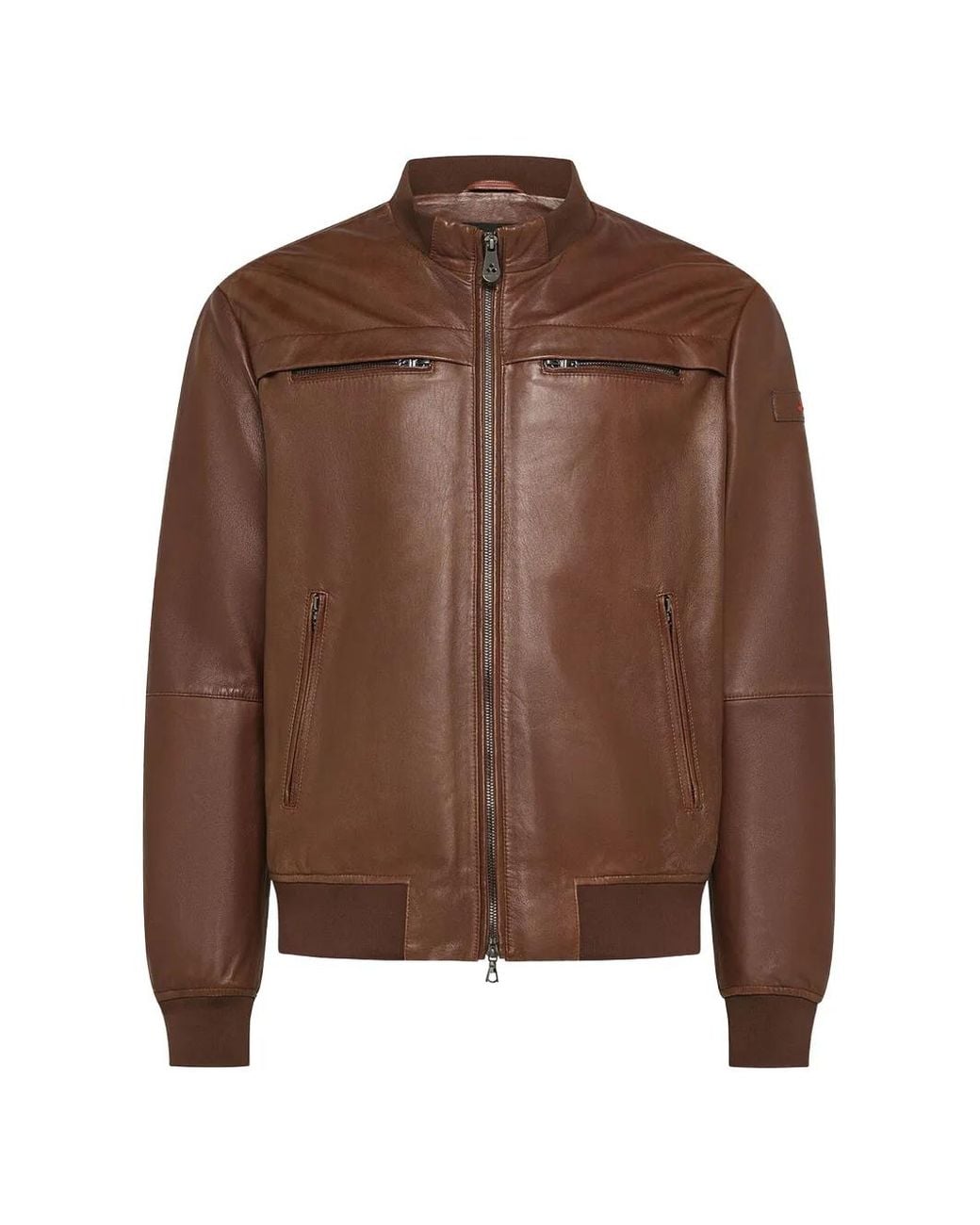 Peuterey Brown Zip-Up Leather Biker Jacket for men