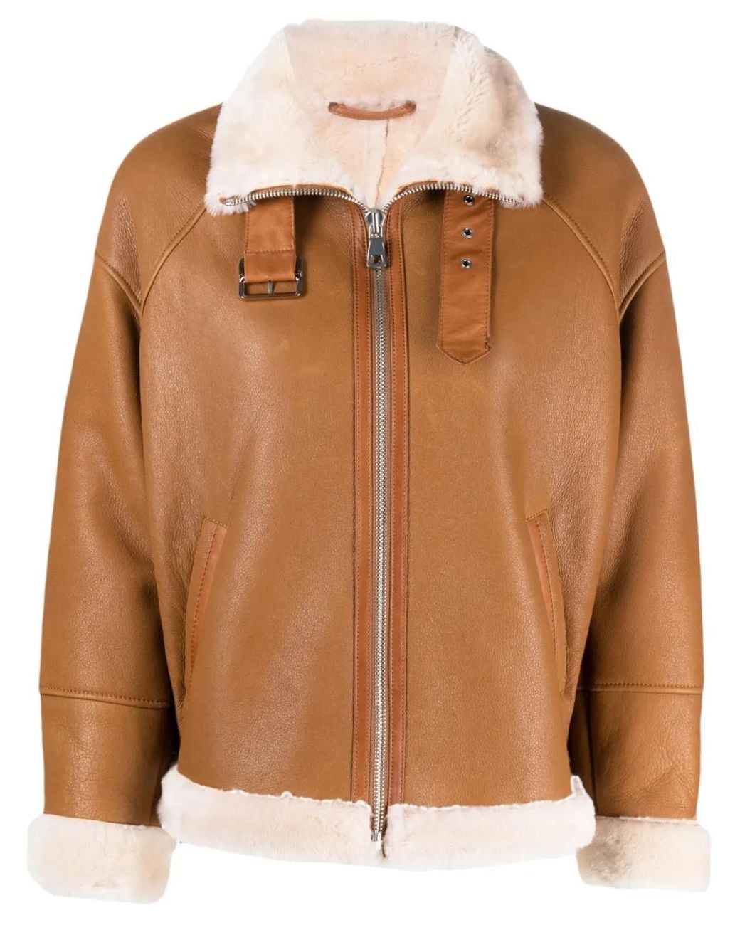 Liska Brown Zip-Front Shearling Jacket