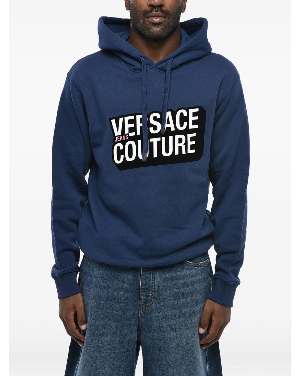 Versace Jeans Couture Blue Logo-Print Hoodie for men