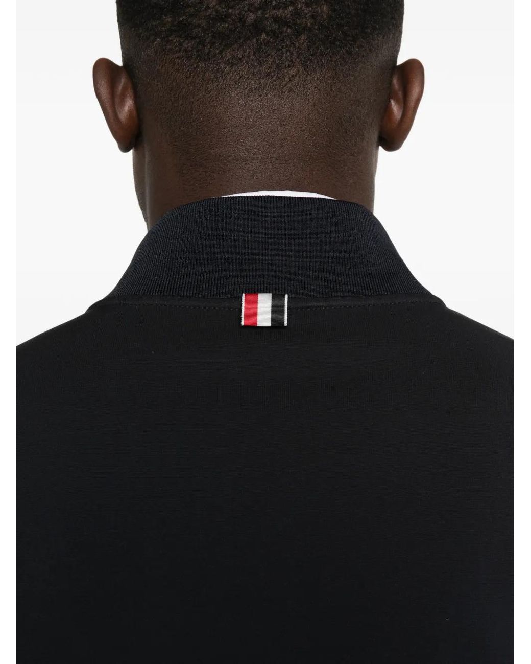Thom Browne Blue Reflective 4-Bar Bomber Jacker for men