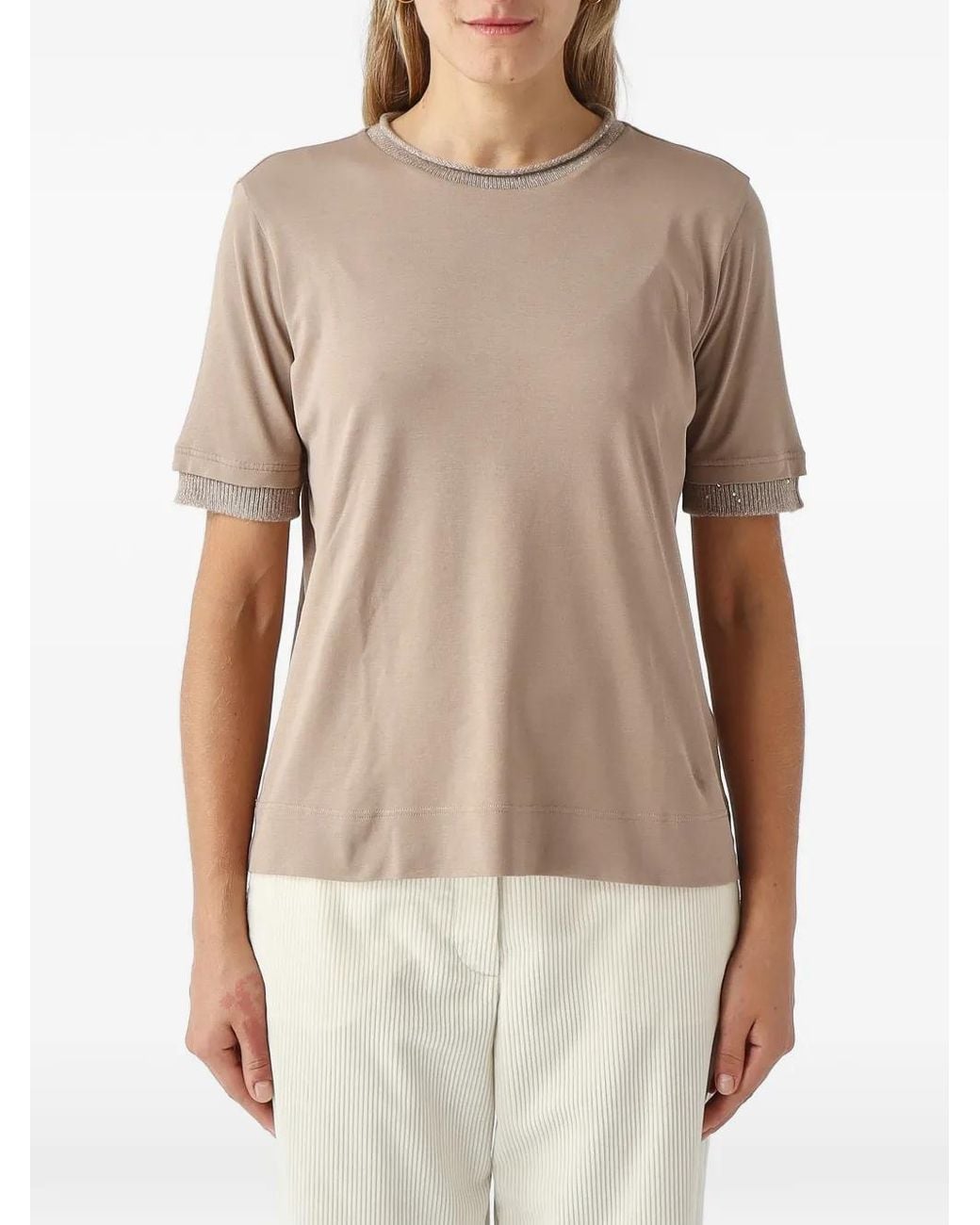 Gran Sasso Natural Sequin-Embellished Short-Sleeve T-Shirt
