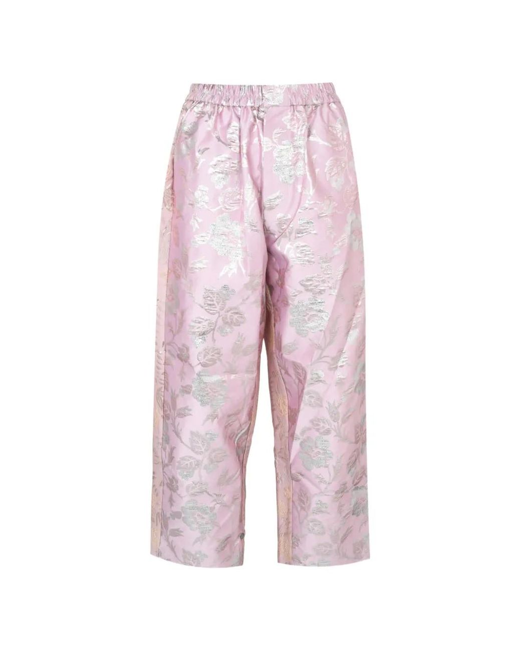 Biyan Pink Floral-Jacquard Straight-Fit Trousers