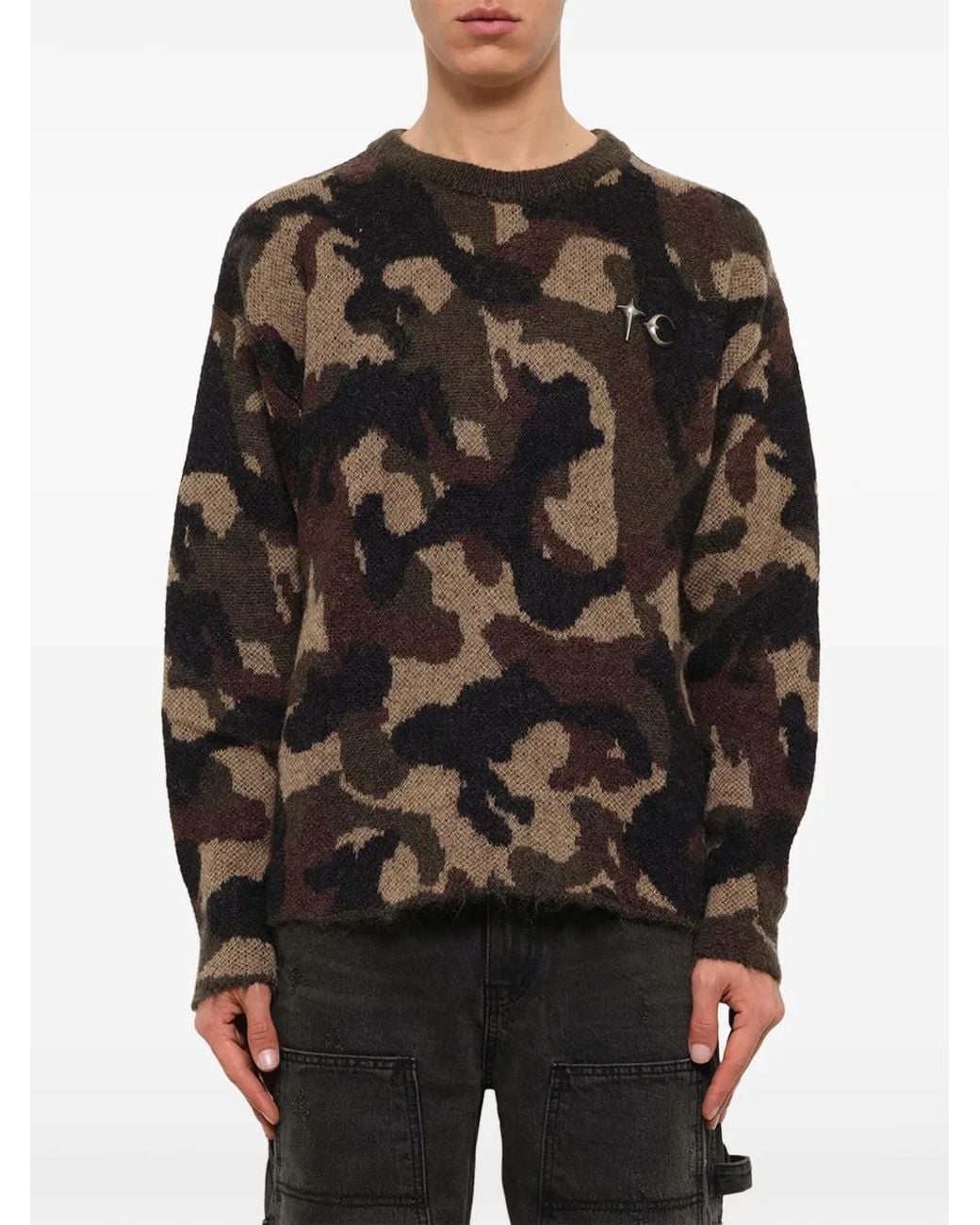 THUG CLUB Black Tc Infintry Camouflage-Pattern Sweater for men
