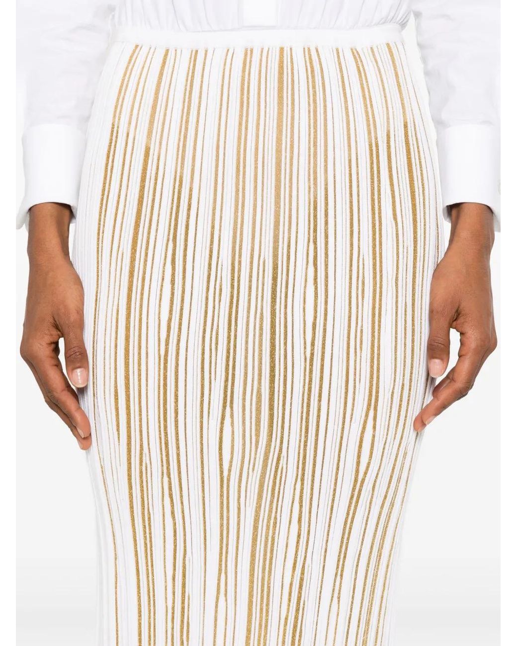 Giambattista Valli White Ribbed Midi Skirt