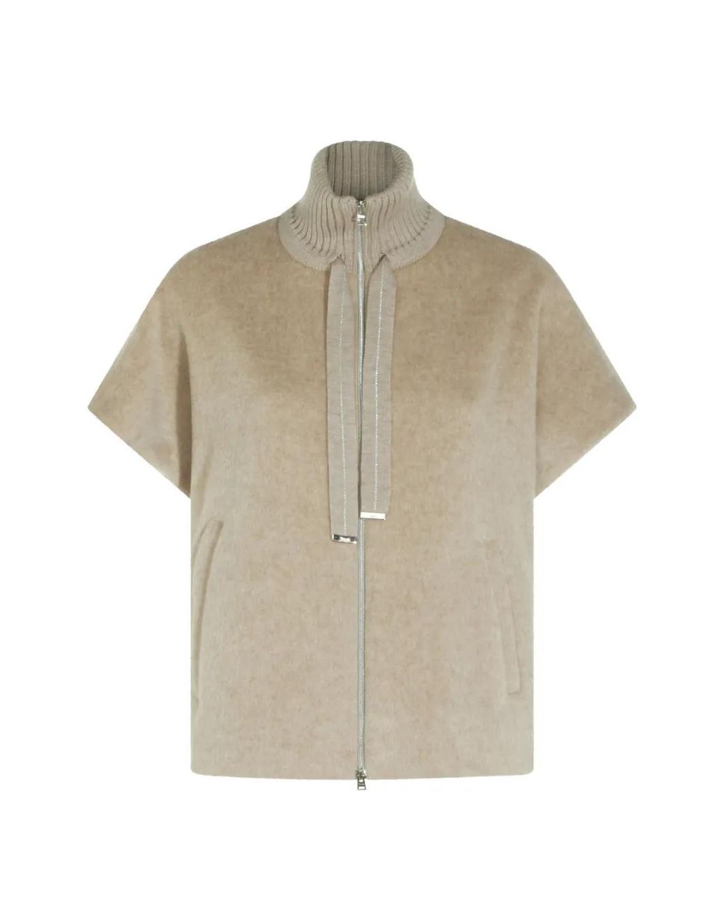 Herno Natural High-Neck Short-Sleeve Poncho