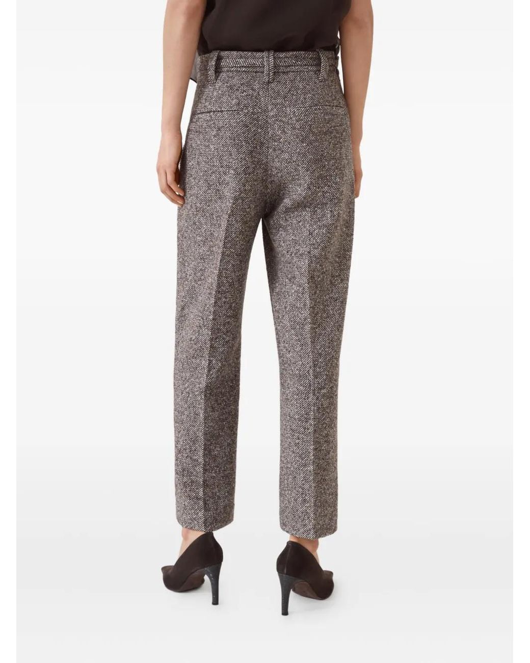 Brunello Cucinelli Gray Tweed Belted Trousers