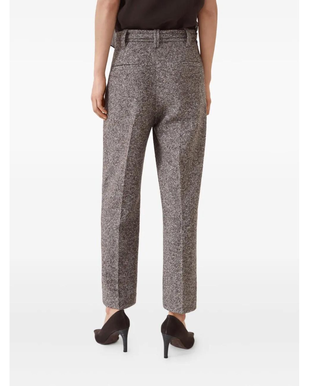Brunello Cucinelli Gray Tweed Belted Trousers