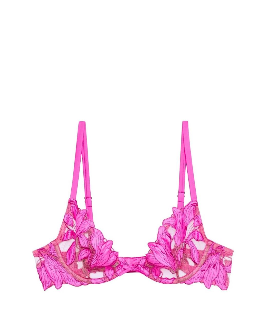 Fleur du Mal Pink Lily Embroidered Demi Bra