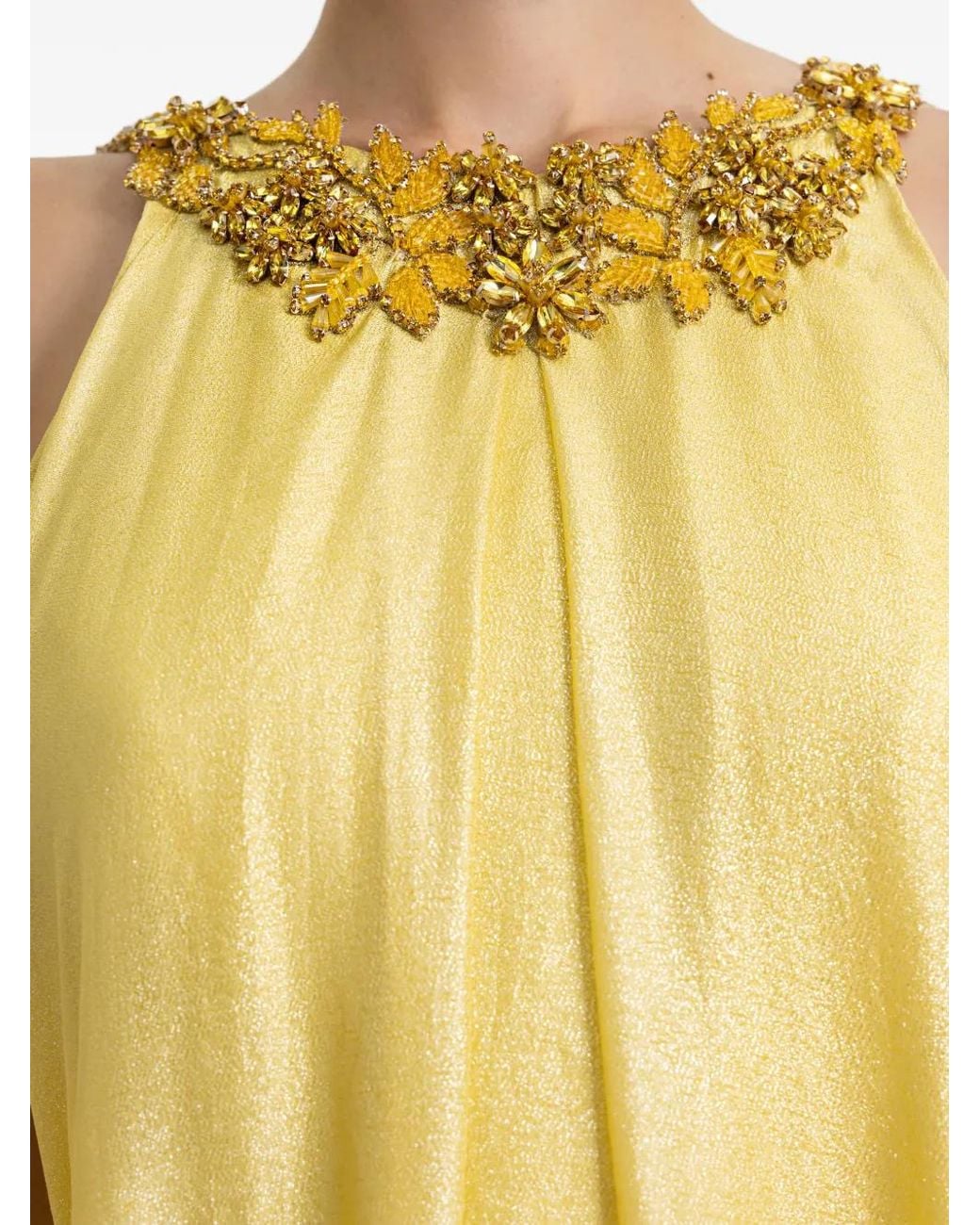 Gemy Maalouf Metallic Beaded Strap Neckline Dress