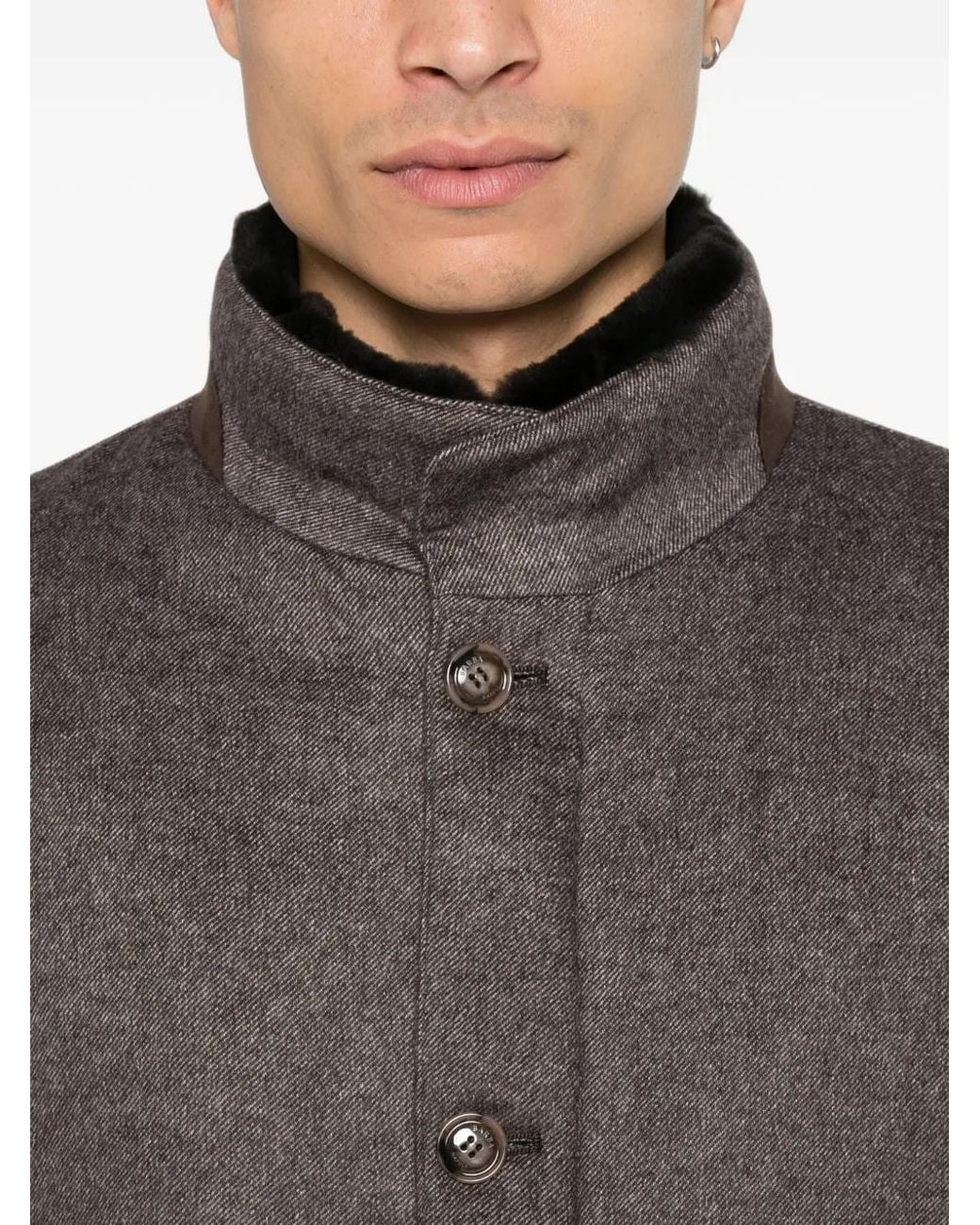 Barba Napoli Brown Raven Fur-Collar Button-Up Jacket for men
