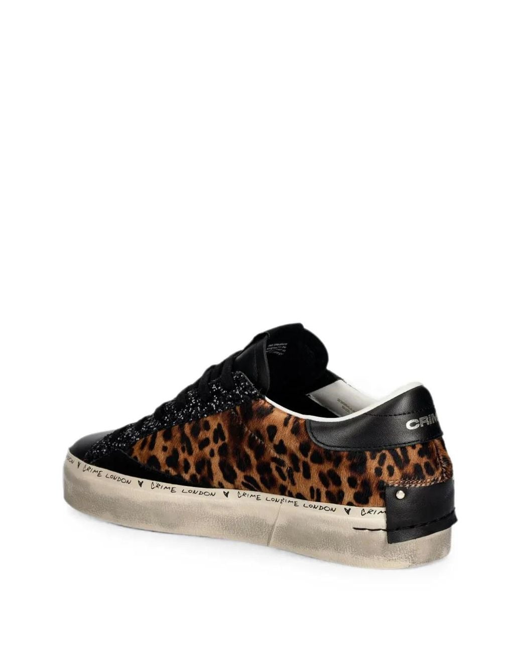 Crime London Black Leopard-Print Glitter-Detail Sneakers